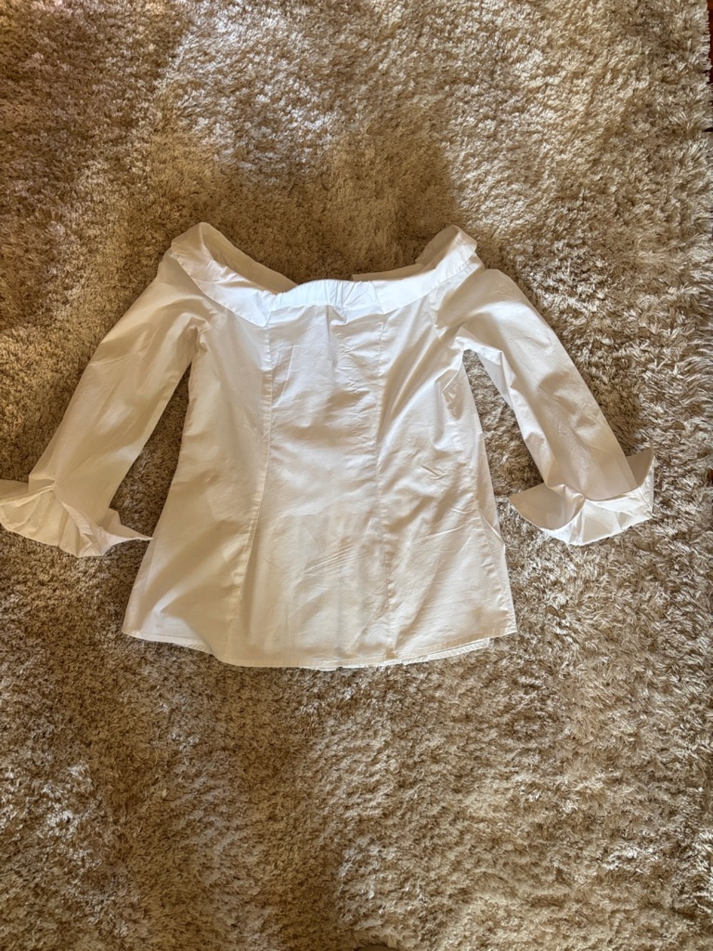 White Off-Shoulder Ruffle Front Blouse - Picture 3 of 5